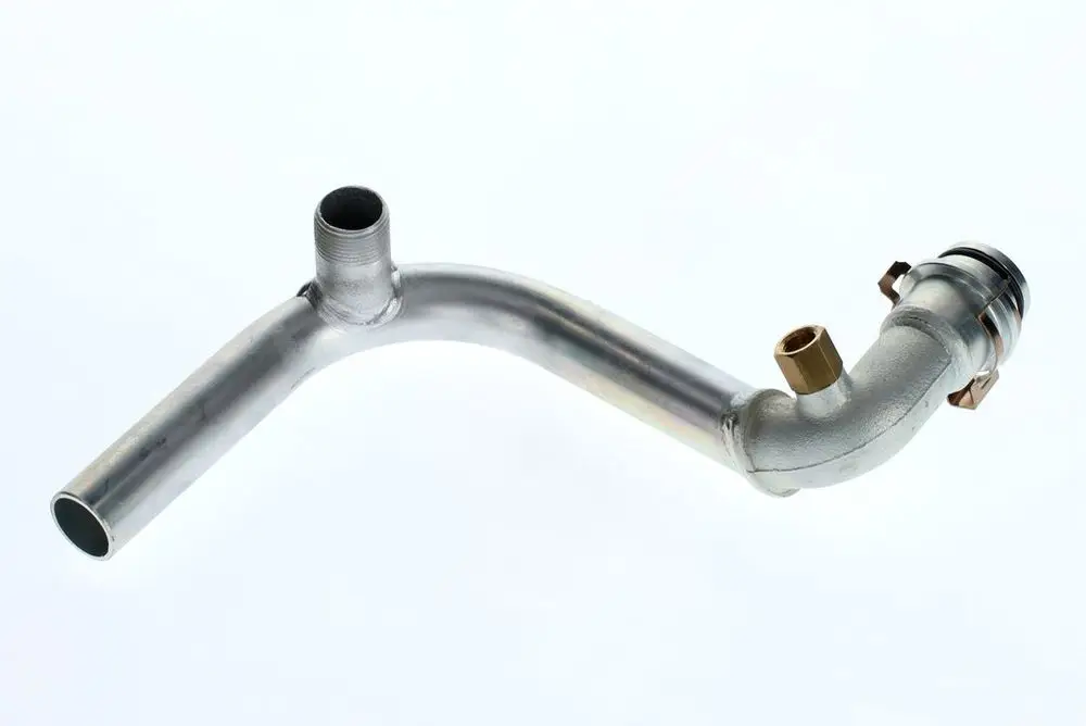 Vorlaufrohr aus Metall von Bosch, mit gebogenem Design und mehreren Anschlüssen. Geeignet für Heizungsanwendungen.